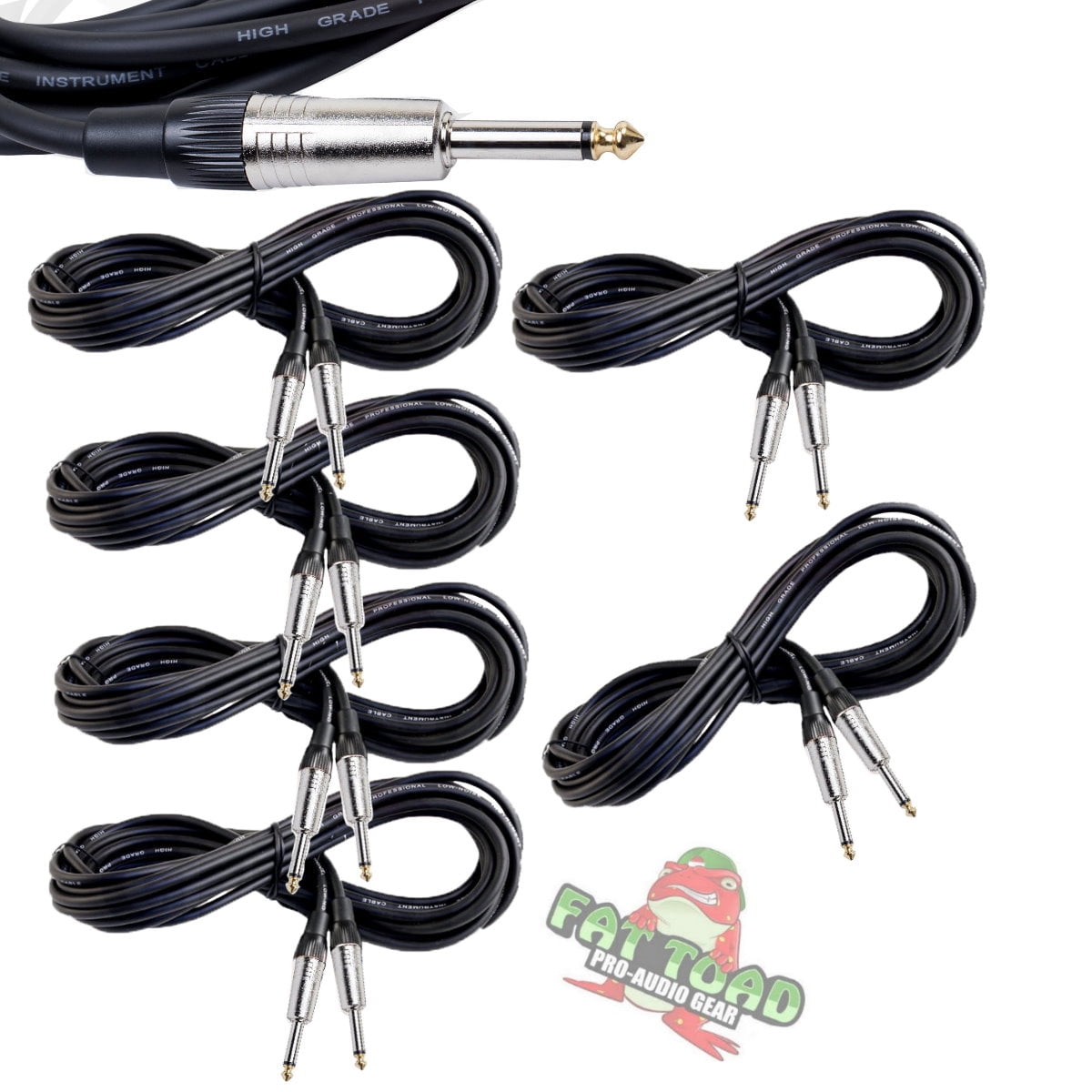 Guitar Cords (6 Pack) Instrument Cable by Fat Toad 20FT Wires 1/4 Inch Gold Straight-End for Electric, Acoustic, Bass, Keyboards, Speakers, Sound AMP & Music Recording Studio Shielded 24 AWG Patch