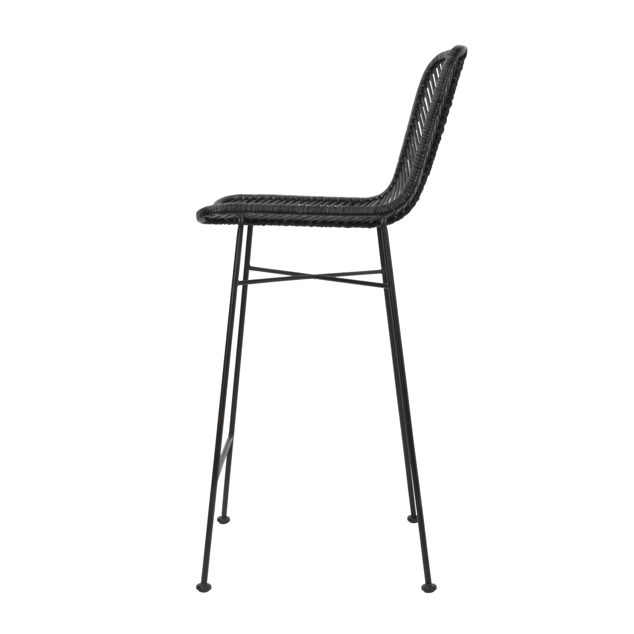 Bloomingville Chic Rattan Bar Stool with Metal Frame, Black