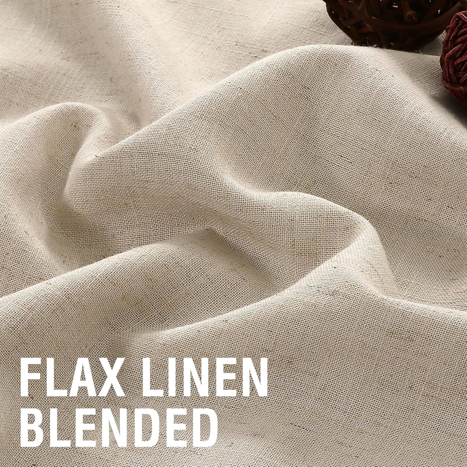 Linen Curtains 96 Inch Length 2 Panels Set, Semi Sheer Light Filtering Curtain Rod Pocket Back Tab, Pinch Pleated Farmhouse Drapes for Living Room, 52x96 Natural White with Brownish Linen