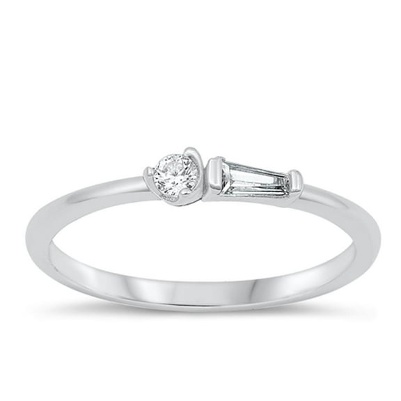 White Cubic Zirconia Exclamation Mark Point Ring .925 Sterling Silver Band Jewelry Female Size 4