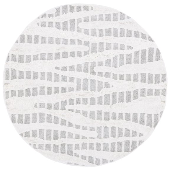SAFAVIEH Manhattan Alexanndria Striped Area Rug, Grey/Ivory, 6' x 6' Round
