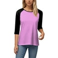 thumbnail image 3 of zaveiop Women's Color Block 3/4 Raglan Sleeves T-Shirt Loose Crew Neck Casual Tops Trendy Basic Pullover Casual Outfits 2025 (Light Purple, S), 3 of 6