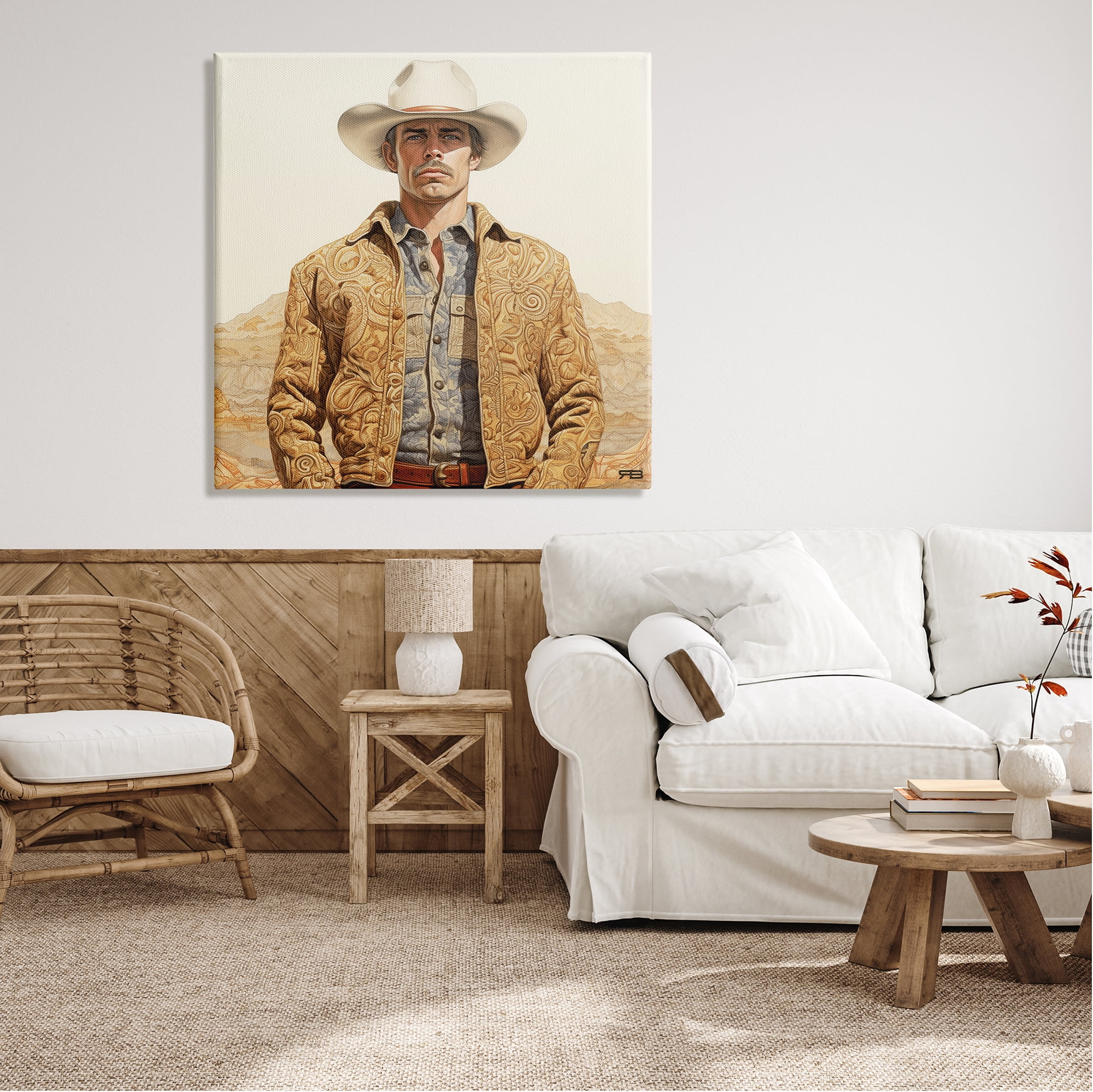 Stupell Industries Cowboy in Paisley Jacket Landscape Painting Gallery Wrapped Canvas Art Print Wall Art, 36 x 36