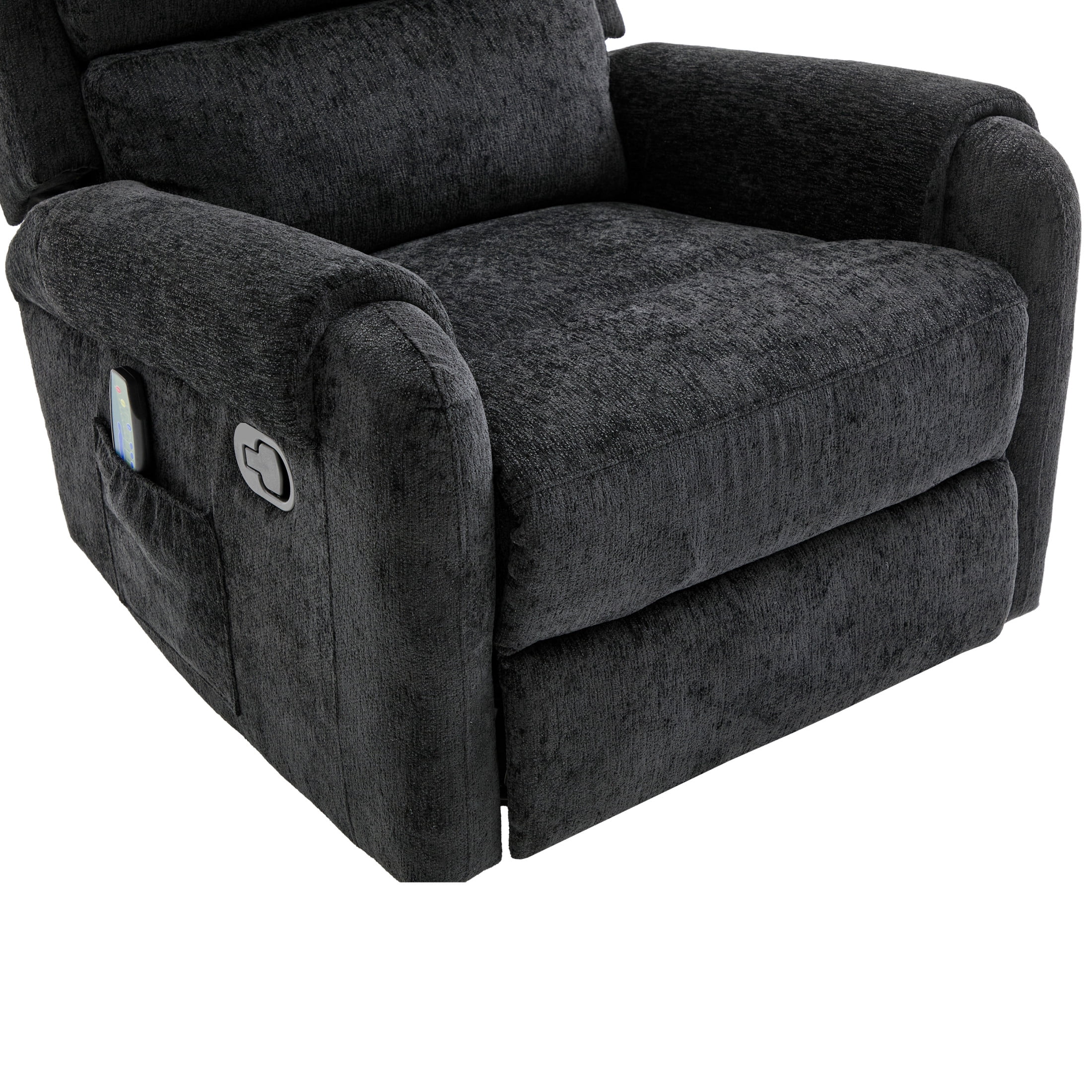 Christopher Knight Home Manual Recliner Chair with Massage, Swivel Rocker, Side Storage Pocket, Black