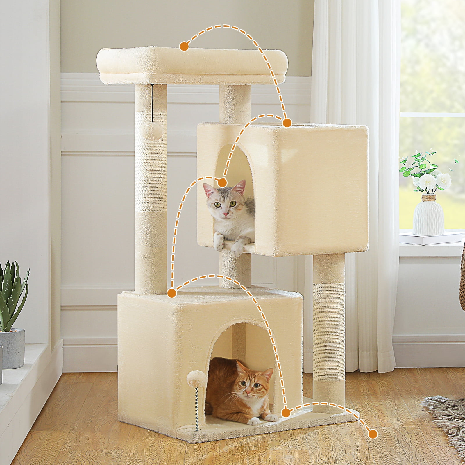 Pefilos 43" Cat Tree Tower for Adult Cats, Stable Cute Sisal Cat Climb Holder Cat Condo for Indoor Cats Lamb, Beige