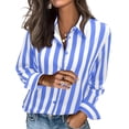 thumbnail image 2 of CBASIHI Womens Striped Button Down Shirts- Collared Loose Fit Casual Trendy Long Sleeve Fall Tops Blue Size M, 2 of 7