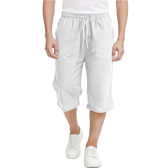 Dlentnea Boys Capri Cotton Linen Shorts Below Knee 3/4 Summer Casual Lightweight Drawstring Beach Pant with Pockets
