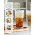 thumbnail image 4 of Vaso de Vidrio 20 oz con Tapa y Popote de Vidrio Vaso de Pared Gruesa con Rayas para Smoothies Cócteles y Jugos, 4 of 8