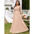 thumbnail image 3 of Champagne V-Neck Sequin Lace Short Sleeve A-Line Evening Gown, 3 of 30