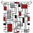 thumbnail image 3 of Red Black Grey Geometric Shower Curtain Modern Abstract Geometry Square Line Pattern Contemporary Simple Art Bathroom Decor Polyester Fabric Curtains with Hooks 70Wx70H Inch, 3 of 6