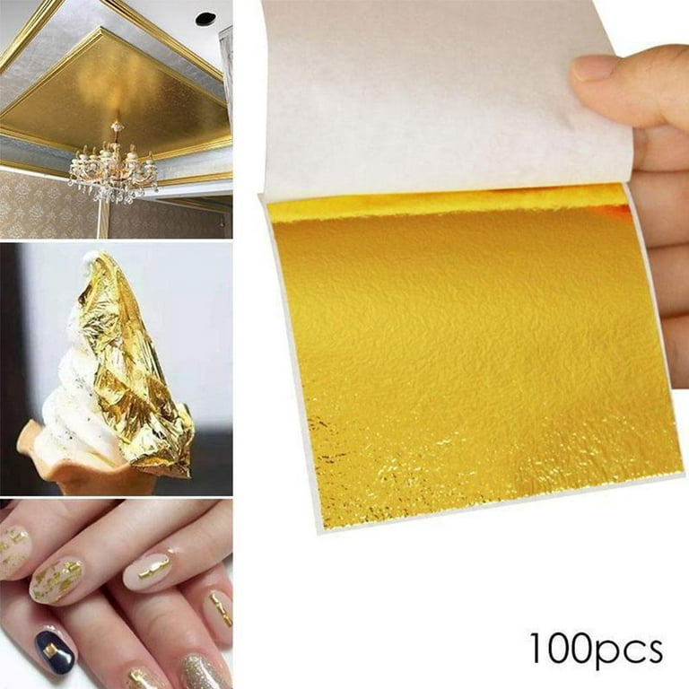100PCS Imitation Gold Leaf Sheets Gold Foil Paper Gilding Furniture Craft  Gilding Decor Gold Foil