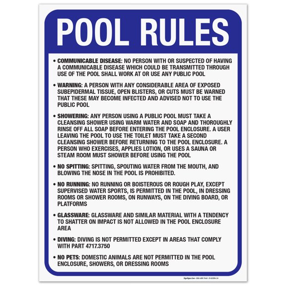 Minnesota Pool Rules Sign, Complies With State Of Minnesota Pool Safety Code, (SI-62084) 18x24 Corrugated Plastic