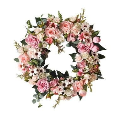 deevoka 16 Inches Rose Wreath Floral Garland Wall Hanging Greenery Leaves Artificial for