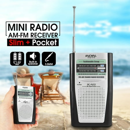 INDIN Portable Mini AM/FM Radio Receiver MP3 Player Built in Speaker 2 Band Telescopic Antenna W/ 3.5mm Jack Worldwide Frequency (Best World Band Radio)