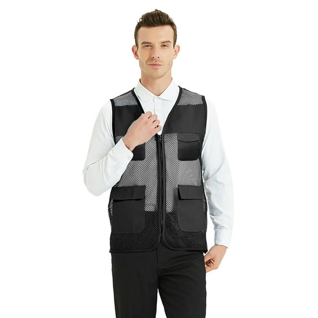 TOPTIE Adult Mesh Vest Zipper Supermarket Team Volunteer Multi-pocket Uniform Vest