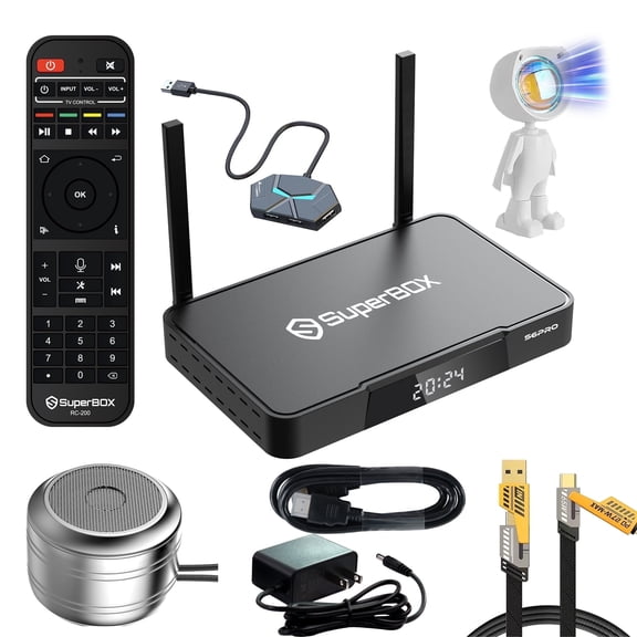 (Latest) 2025 SuperBox S6 PRO Fully Loaded ,4G 32G Storage,Function Upgrade,2025 Pack,Dual Band WiFi,2T2R,Bluetooth 5.2,with Voice Remote Control,Authorised Newest Version TV Box S-6,Easy Sutup Guide