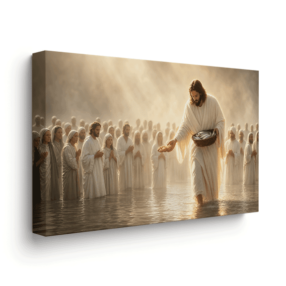 EvoNest Jesus Feeding the Multitude 1 in x 48 in Framed Painting Canvas Art Prints