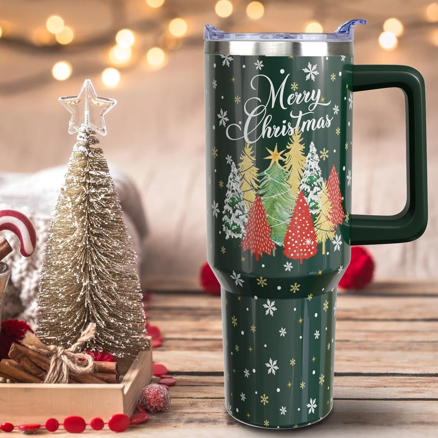 40oz Christmas Tumbler With Handle Lid and Straw, Stainless Steel Pink Xmas Snowman Insulated Coffee Cup, Christmas Gifts for Women/Mom/Daughter/Aunt/Girlfriend