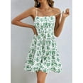 thumbnail image 4 of Women'S Floral Print Ruched Sleeveless Ruffle Hem A Line Swing Dress Green XS, 4 of 6