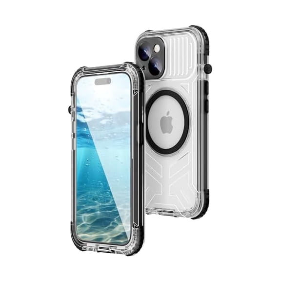 for iPhone 15 Waterproof Case, [IP68 Underwater Dustproof][Built-in Screen][15FT Military Shockproof], 360 Full Body Sealed Protection Cover Magnetic Frosted Phone Case, 6.1" Black