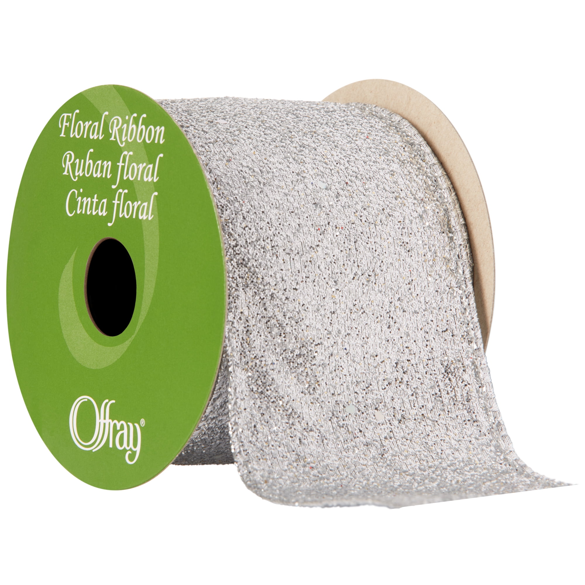 Offray Ribbon, Silver 2 1/2 inch Wired Edge Metallic Ribbon, 15 feet