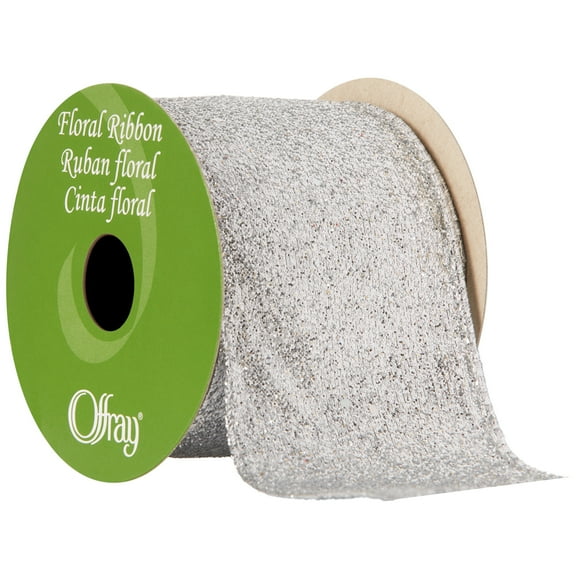 Offray Ribbon, Silver 2 1/2 inch Wired Edge Metallic Ribbon, 15 feet