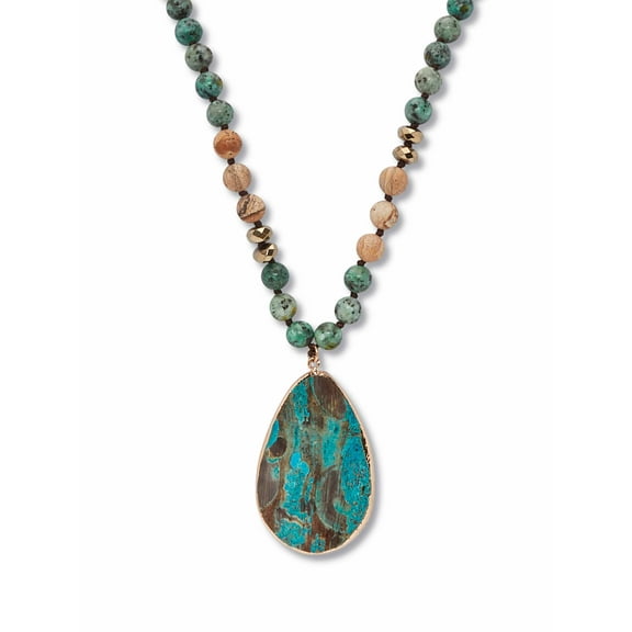 PalmBeach Jewelry Genuine Multicolor Jasper Beaded Goldtone Bezel Set Pendant Necklace 36 Inch
