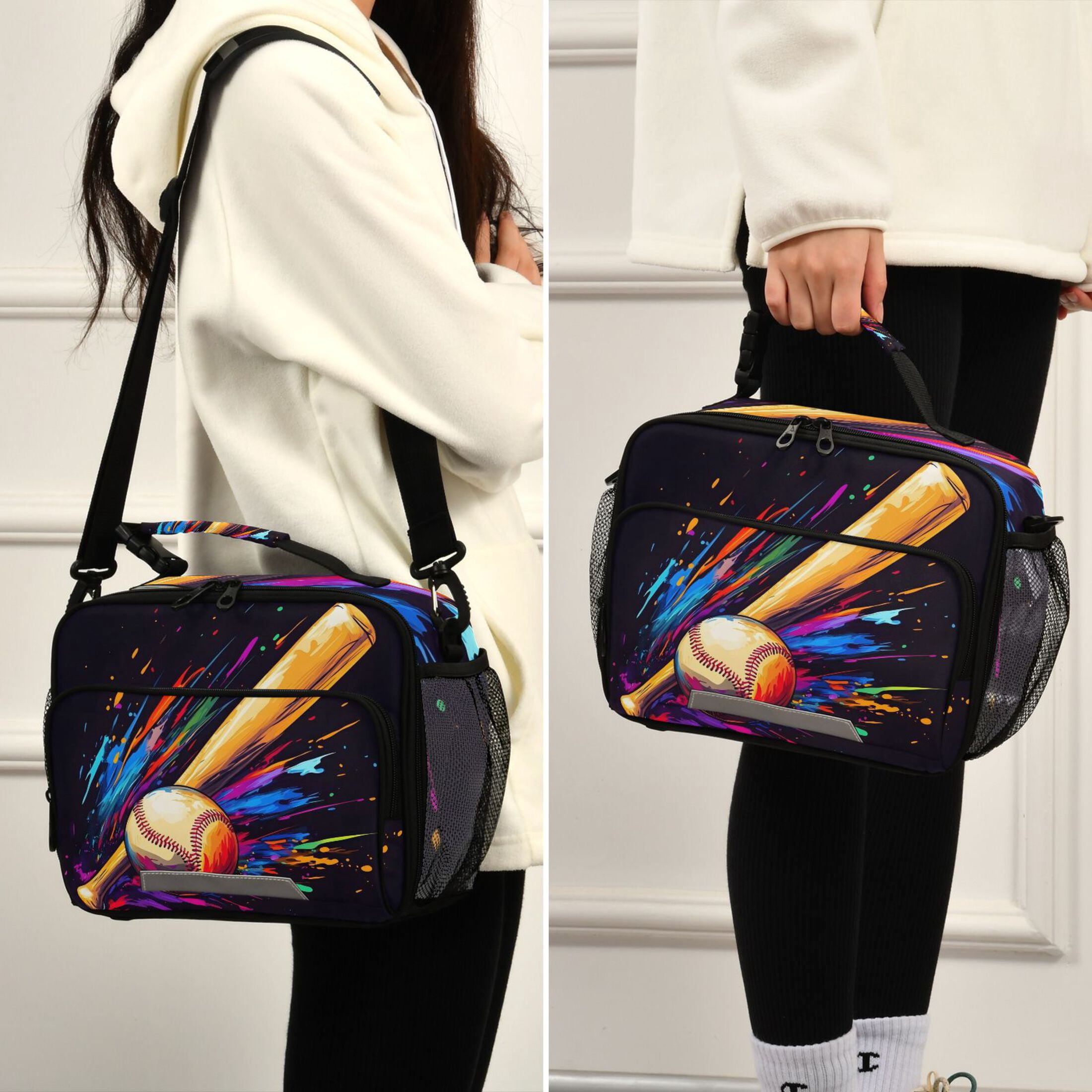 ALAZA Baseball Bat Lunch Box Insulated Cooler Bag Reusable Tote Bags Shoulder Strap