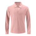 thumbnail image 7 of WULMLEO Mens Long Sleeve Polo Shirts Solid Color Button Slim Fit Collared Tshirts Business Casual Tops Tennis Golf Tees Pink L, 7 of 7
