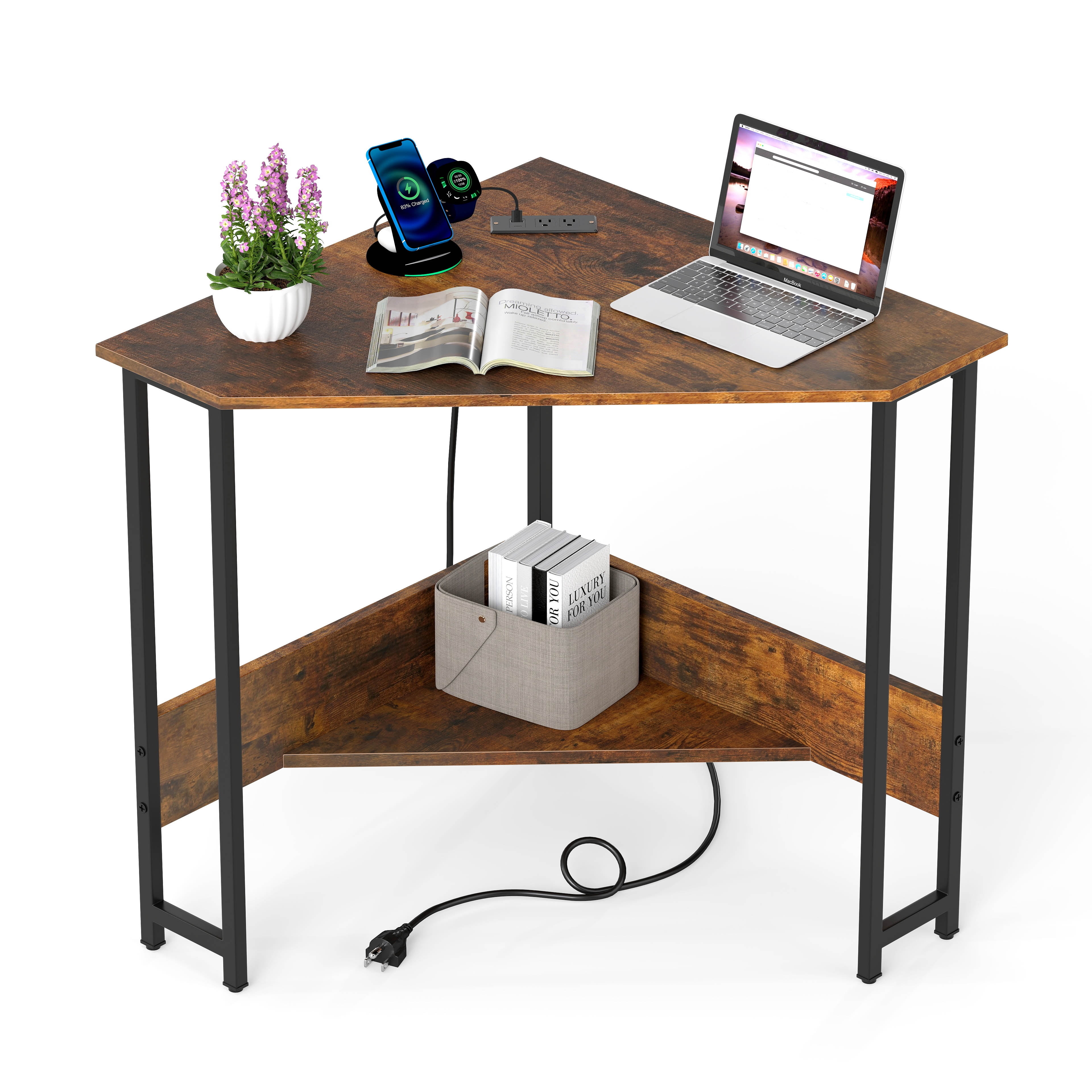 Easy 2 Go Small Corner Desk with Storage for Study & Writing