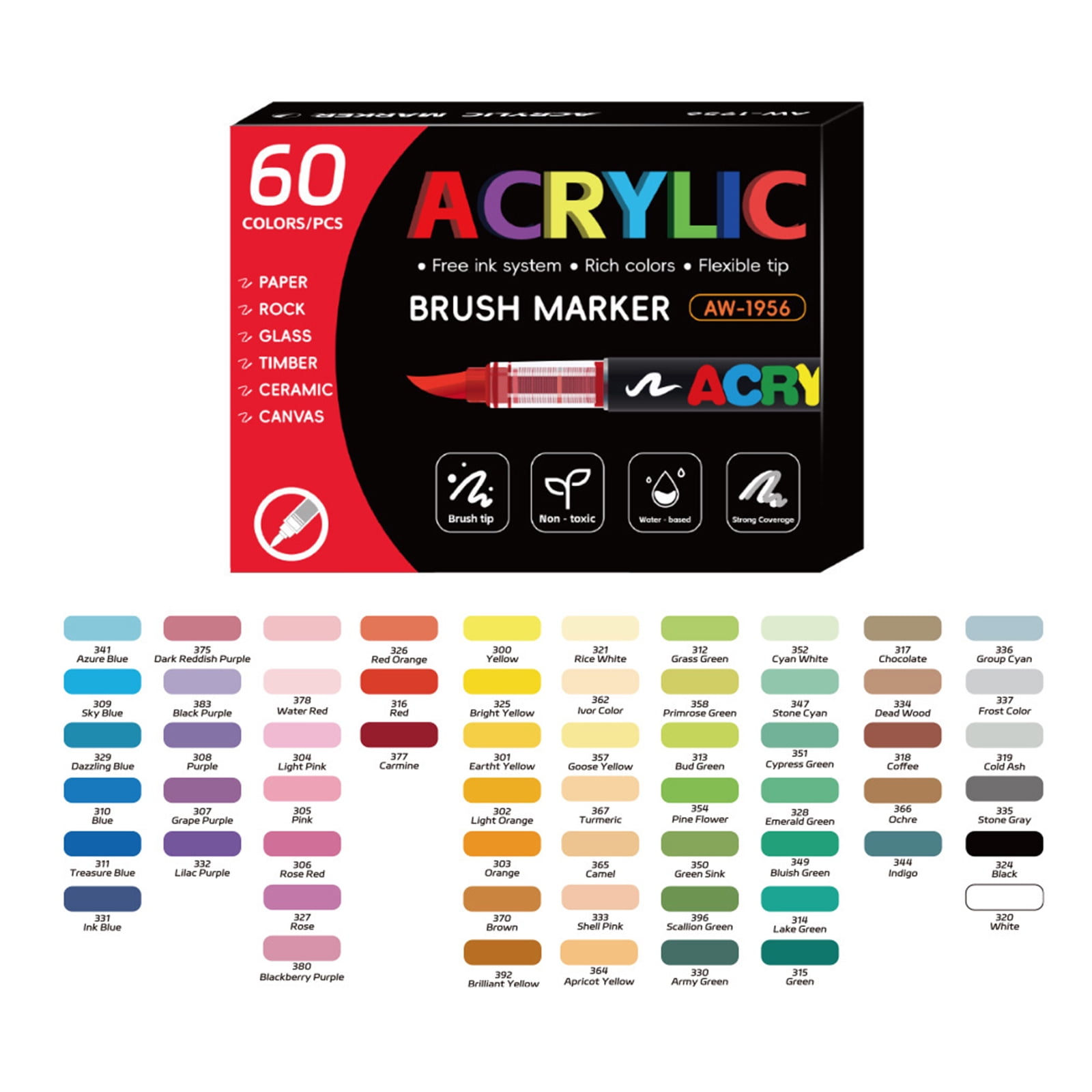 Acrylic Paint Marker with Soft Brush Tip Liquid Acrylic Paint Pen for Drawing on Paper Stone Rock Canvas Glass