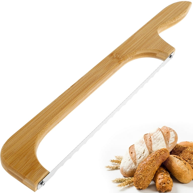 Jetcloudlive Wooden Bread Bow Knife, 15.7 inch Serrated Bagel Knife Sourdough Cutter Fiddle Bow Bread Slicer Knife for Homemade Bread, Premium