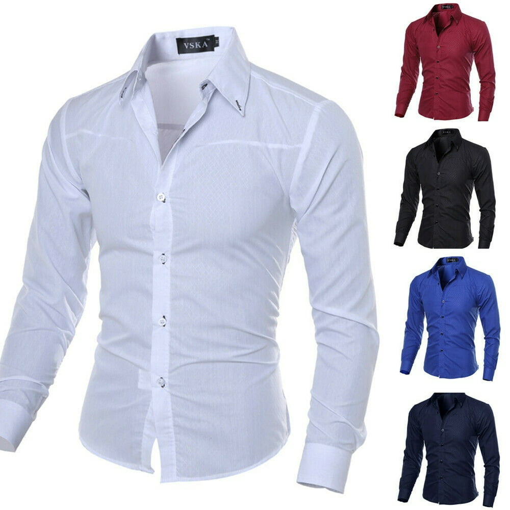 Meihuida - Mens Long Sleeve Shirt Button Up Smart Casual Formal Plain ...