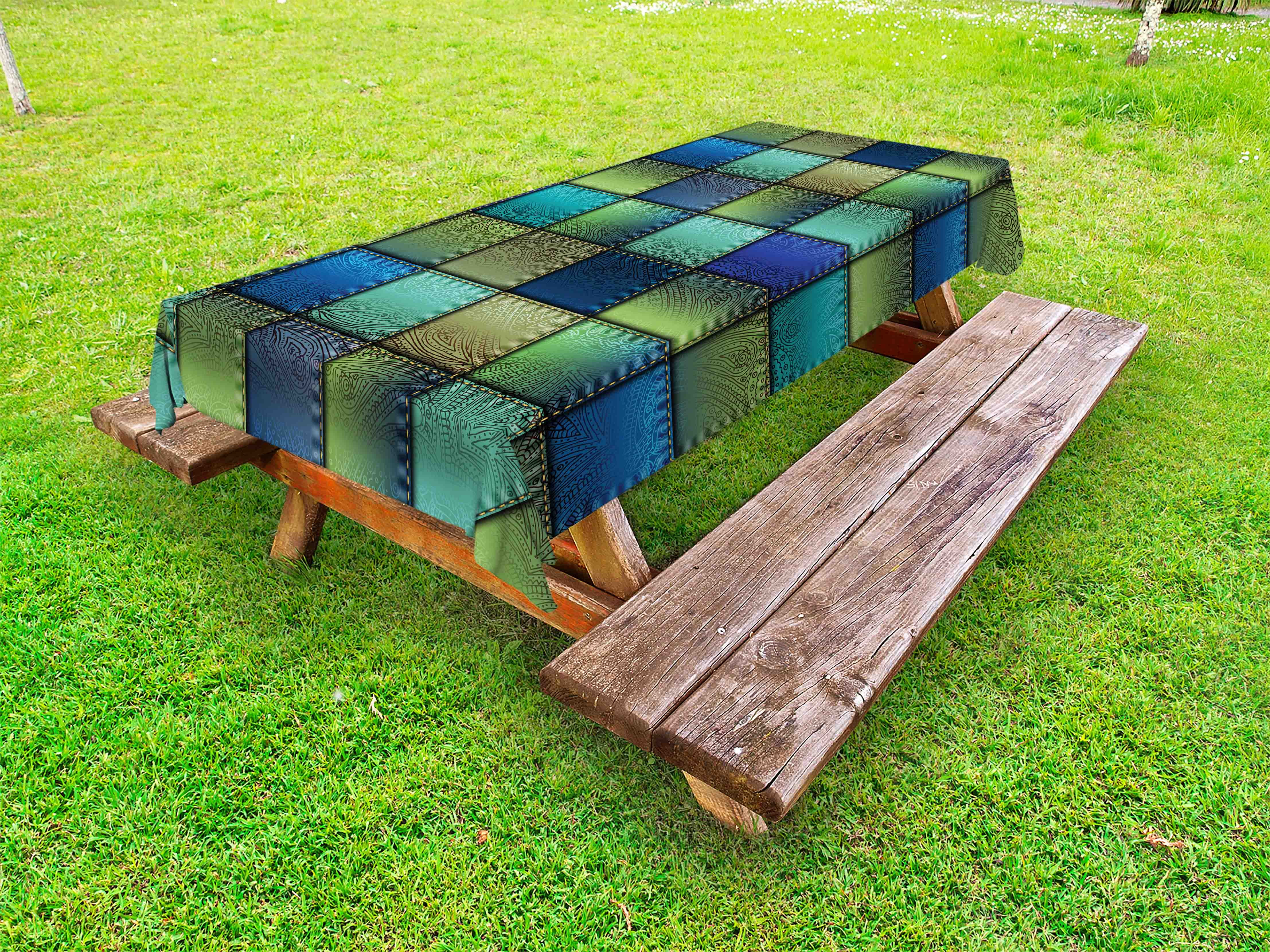 Fabric Outdoor Tablecloth, Modern Geometric Bohemian Paisley Details in