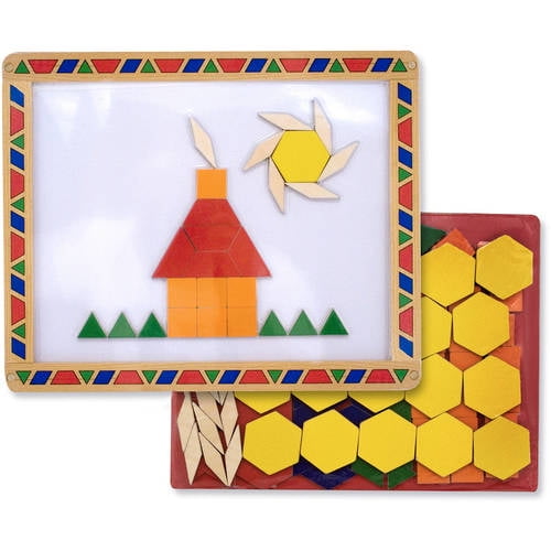 melissa & doug deluxe wooden magnetic pattern blocks set