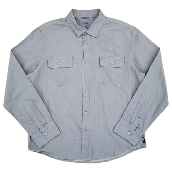 IZOD Mens Solid Gray Long Sleeve Slim Fit Button-Down Shirt Small
