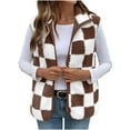 thumbnail image 2 of Womens Plaid Fleece Vest Hooded Sleeveless Gilet Winter Lightweight Casual Loose Jacket Cardigan Outerwear with Pockets, 2 of 8
