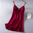 thumbnail image 2 of Feancey Chemise Nightgowns for Women with Built In Bra Lace Up V-Neck Lingerie Pajamas Spaghetti Strap Sleeveless Babydoll Nightgown Cozy Cami Dress Wine L, 2 of 9