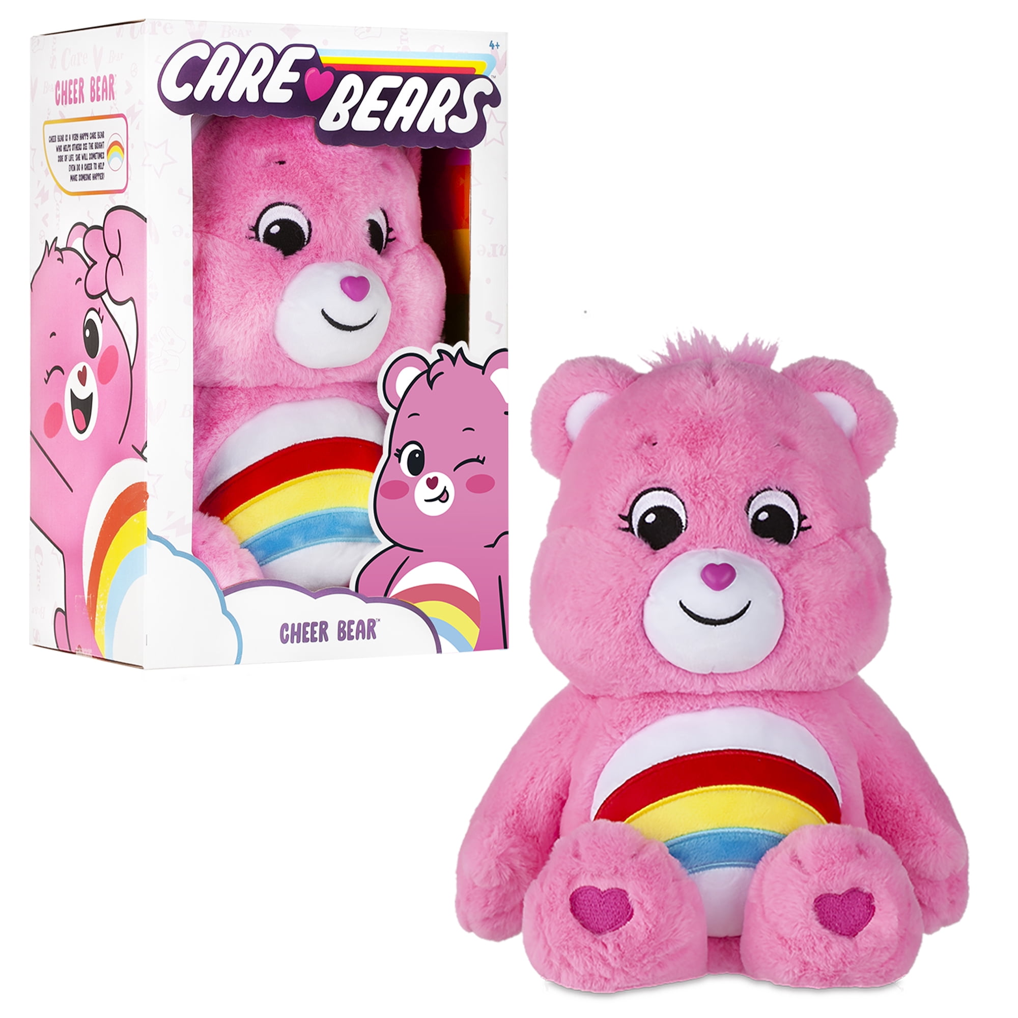 10" Care Bears Baby Pink Rattle Chime Cheer Bear w/Rainbow Tummy Play Along Toys 