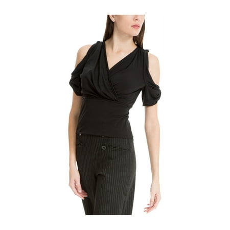 - MAX STUDIO Womens Black Cold Shoulder Surplice V Neck Top Size: M