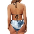 thumbnail image 6 of Uourmeti Women's Halter Neck Two-Piece Bikini Set | Navy Stripe & Palm Tree Design | Quick Dry, Tie Side Swimwear for Beach Vacations & Pool Parties, 6 of 9
