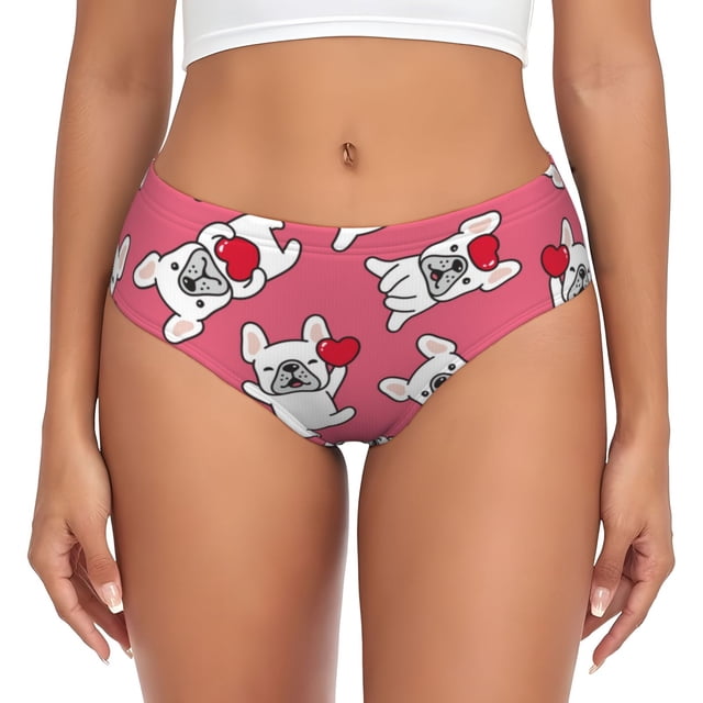 Balery French Bulldog Ropa Interior de Algodón para Mujer con Dibujo – Braguitas Cómodas y Elásticas, Estilo Clásico-X-Small