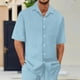 thumbnail image 1 of pstuiky camisetas de hombre, Conjunto informal de verano para hombre, de color liso, de manga corta, con solapa y cordón elástico en la cintura. camisetas de hombre xxxl, 1 of 3