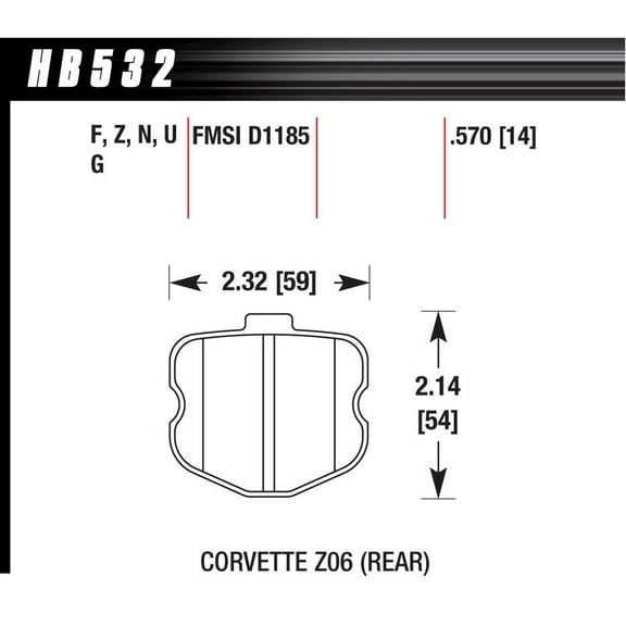 Hawk Performance HB532Z.570 Brake Pads - Performance Ceramic Compound - Rear - Set of 4 Fits select: 2010-2013 CHEVROLET CORVETTE GRAND SPORT, 2006-2009 CHEVROLET CORVETTE Z06