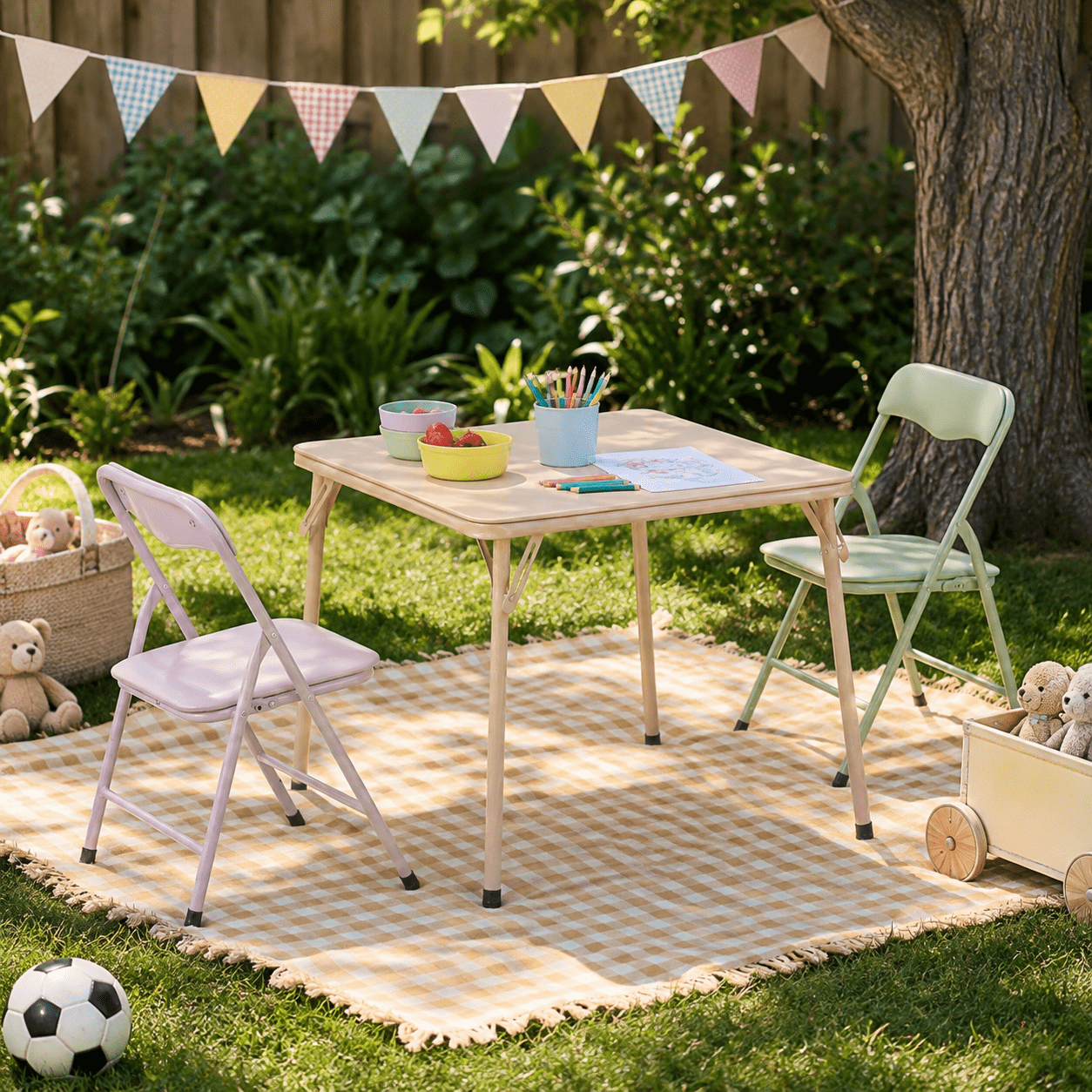 Homy Casa 5-Piece Kids Picnic Table and Chair Set, Folding Table