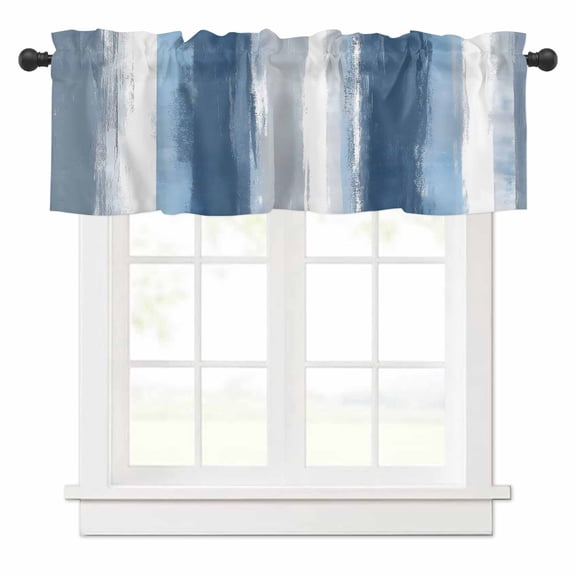 Blue Grey Valances for Windows Modern Watercolor Abstract Art Rod Pocket Curtain Valance Window Treatment Short Curtains for Kitchen Living Room, 42"x18"