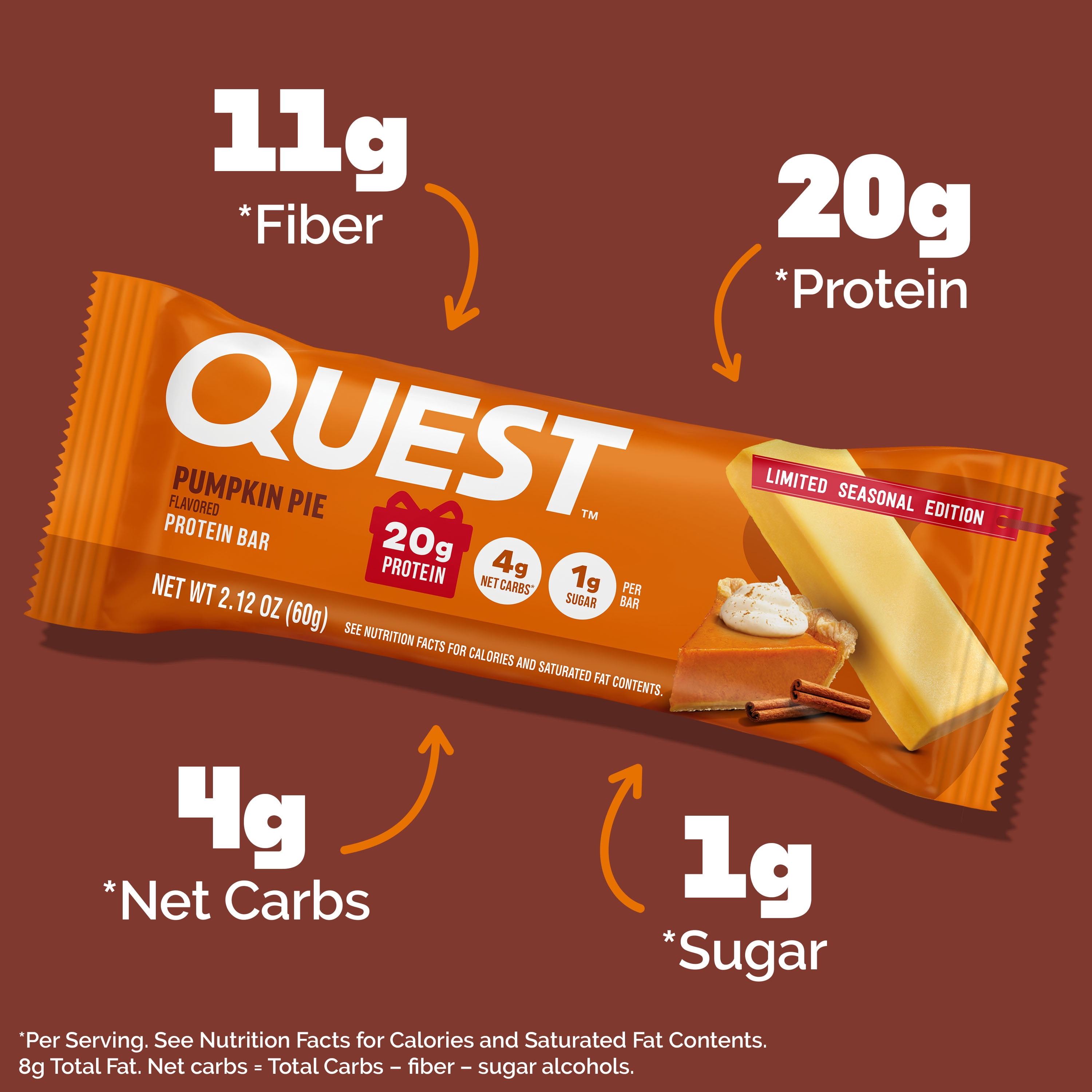 Quest Protein Bar, Pumpkin Pie Flavor, 20g of Protein, 1 Count