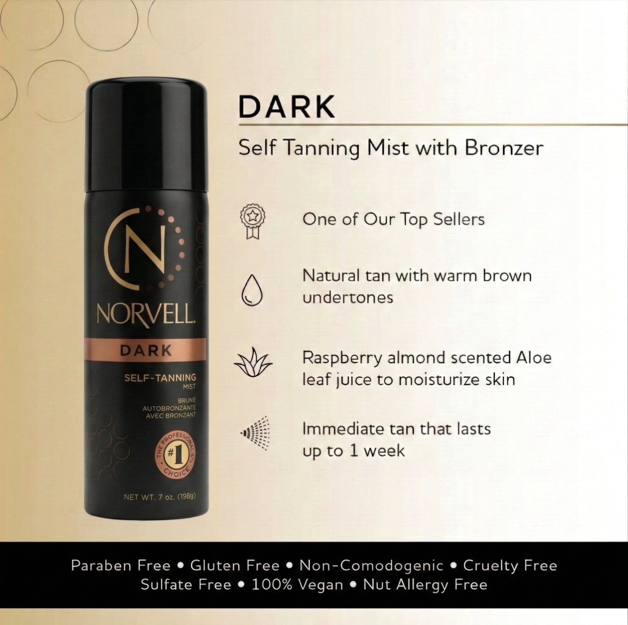 Norvell Dark Self Tanning Mist with Bronzer - 7 oz