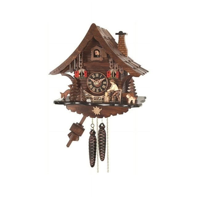 Cuckoo Clock Black Forest house with moving wood chopper EN 471