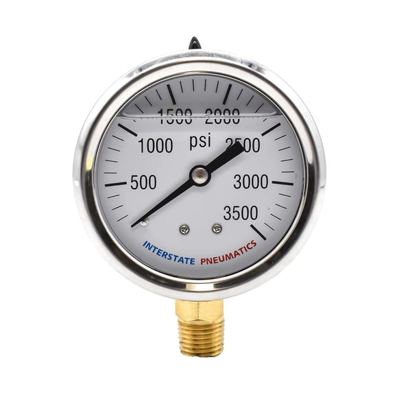 Interstate Pneumatics G7022-3500 Oil Filled Pressure Gauge 3500 PSI 2-1/2 Inch Dial 1/4 Inch NPT Bottom Mount